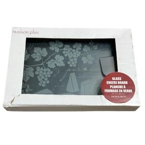 Maison Plus Glass Cheese Board Set Stainless Steel Spreader Fork Ceramic NIB